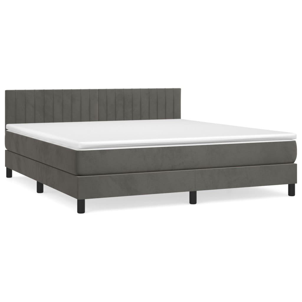 BOXBETT Mit Matratze Dunkelgrau 160/200 Cm Samt - Weiß, Textil (160/200cm) - vidaXL
