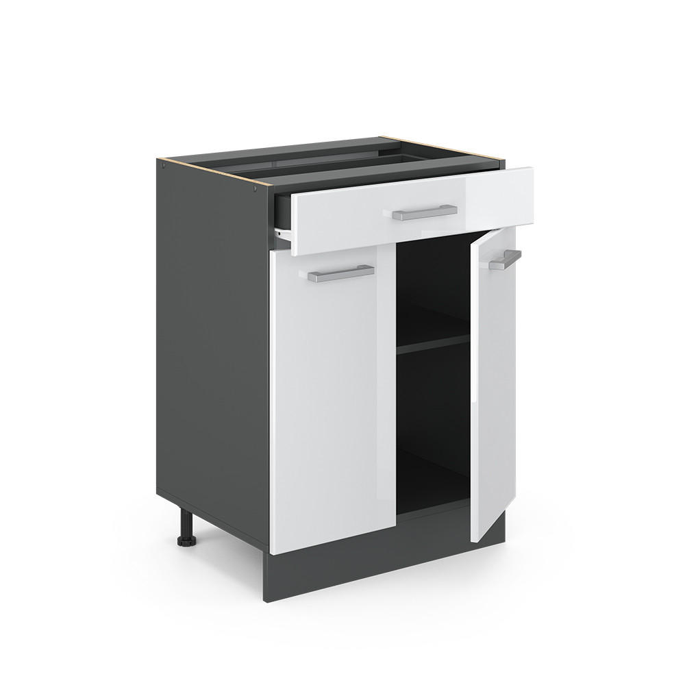 KÜCHENUNTERSCHRANK R-Line Weiß Hochglanz 60 cm mit Schublade, ohne Arbeitsplatte - Weiß Hochglanz/Anthrazit, Holzwerkstoff (60/81.6/46cm) - Vicco