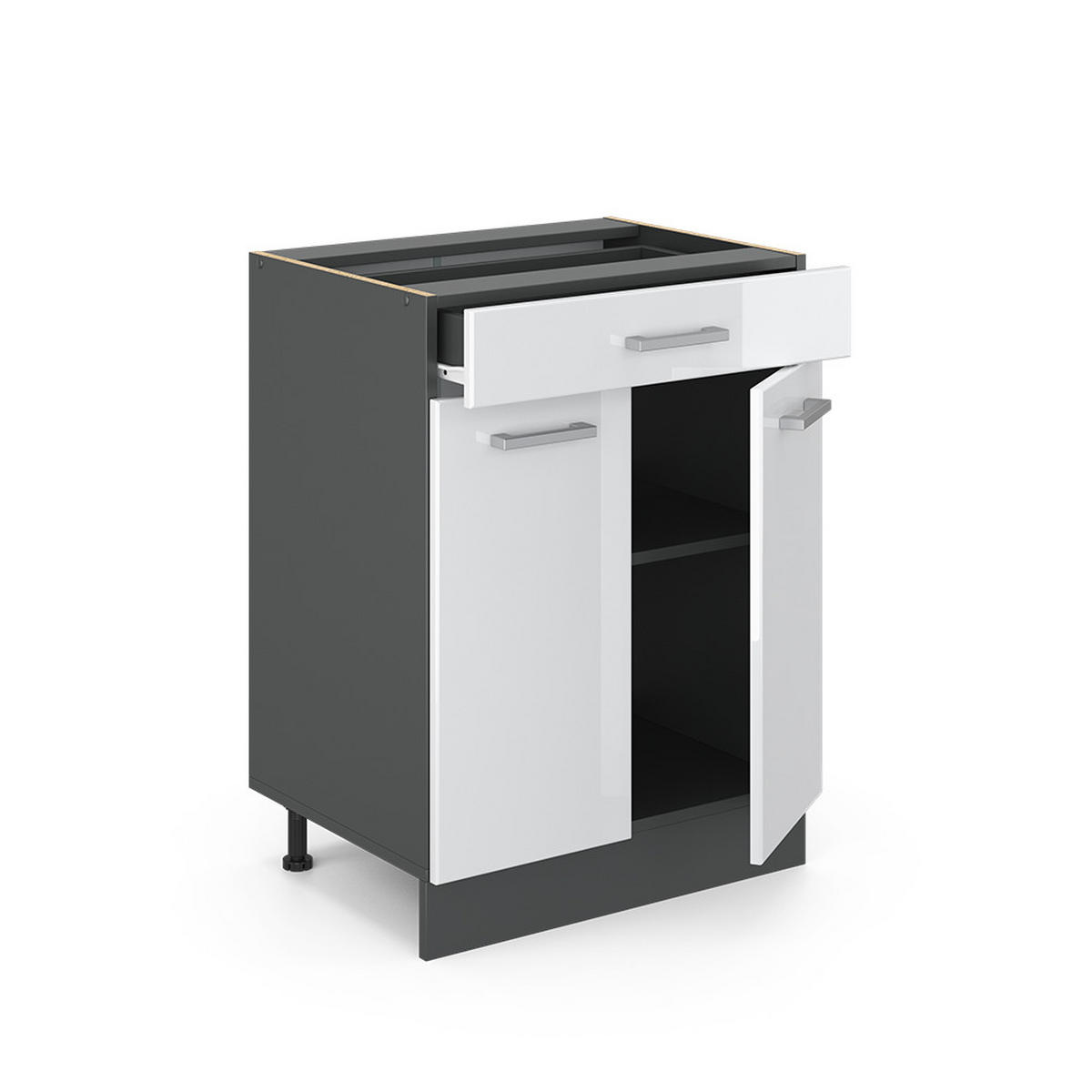 KÜCHENUNTERSCHRANK R-Line Weiß Hochglanz 80 cm, AP Eiche - Weiß Hochglanz/Anthrazit, Holzwerkstoff (60/81.6/60cm) - Vicco