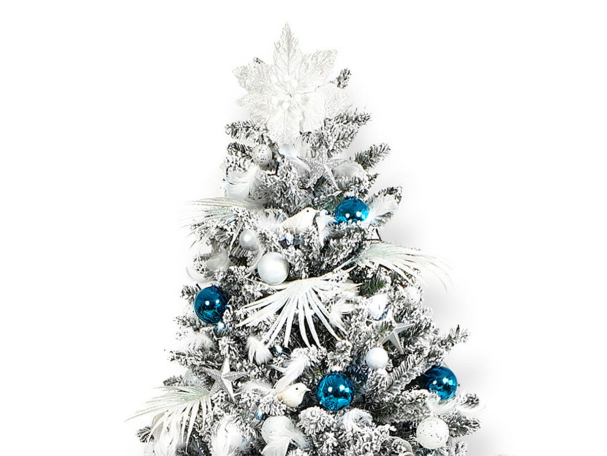 WEIHNACHTSBAUM geschmückt künstlich mit 215 Stk Kugeln POLAR BLUE 300 cm mit Metallständer - Weiß, Kunststoff (300cm) - LAALU