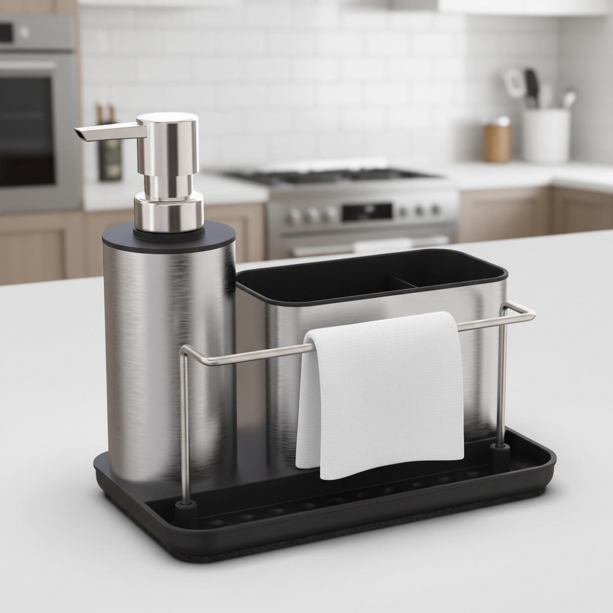 SPÜLBECKEN-ORGANIZER Set - Silberfarben, Kunststoff/Metall (21/19/12cm) - Relaxdays