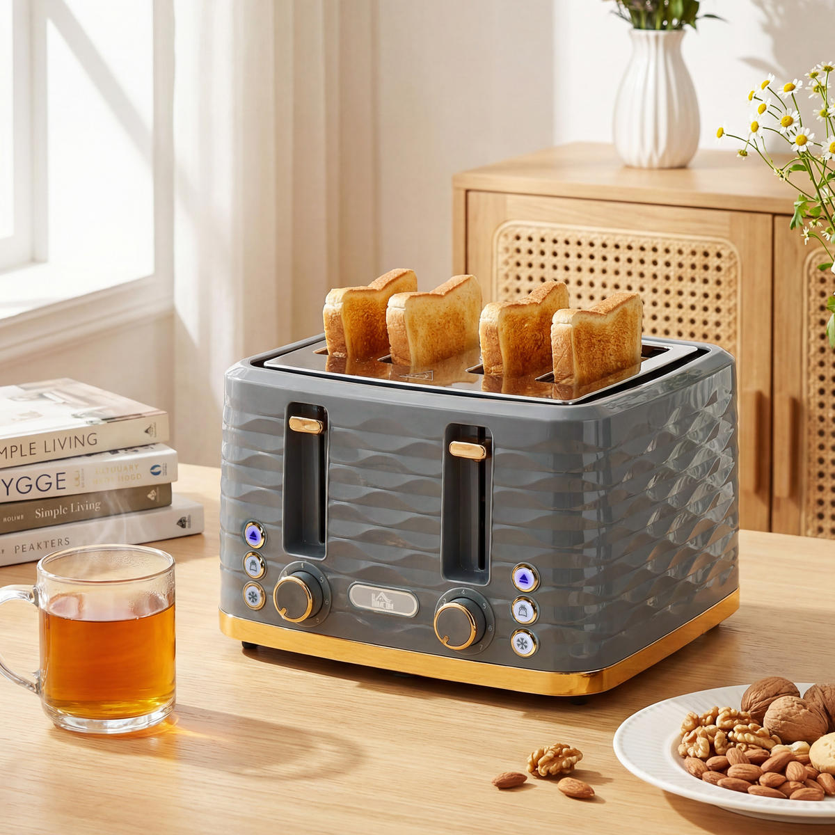 TOASTER DE-07955 4 Scheiben, 7 Bräunungsstufen, Wellenoptik Grau - Grau, Kunststoff (27.5/18.9/29.2cm) - ComfortXL