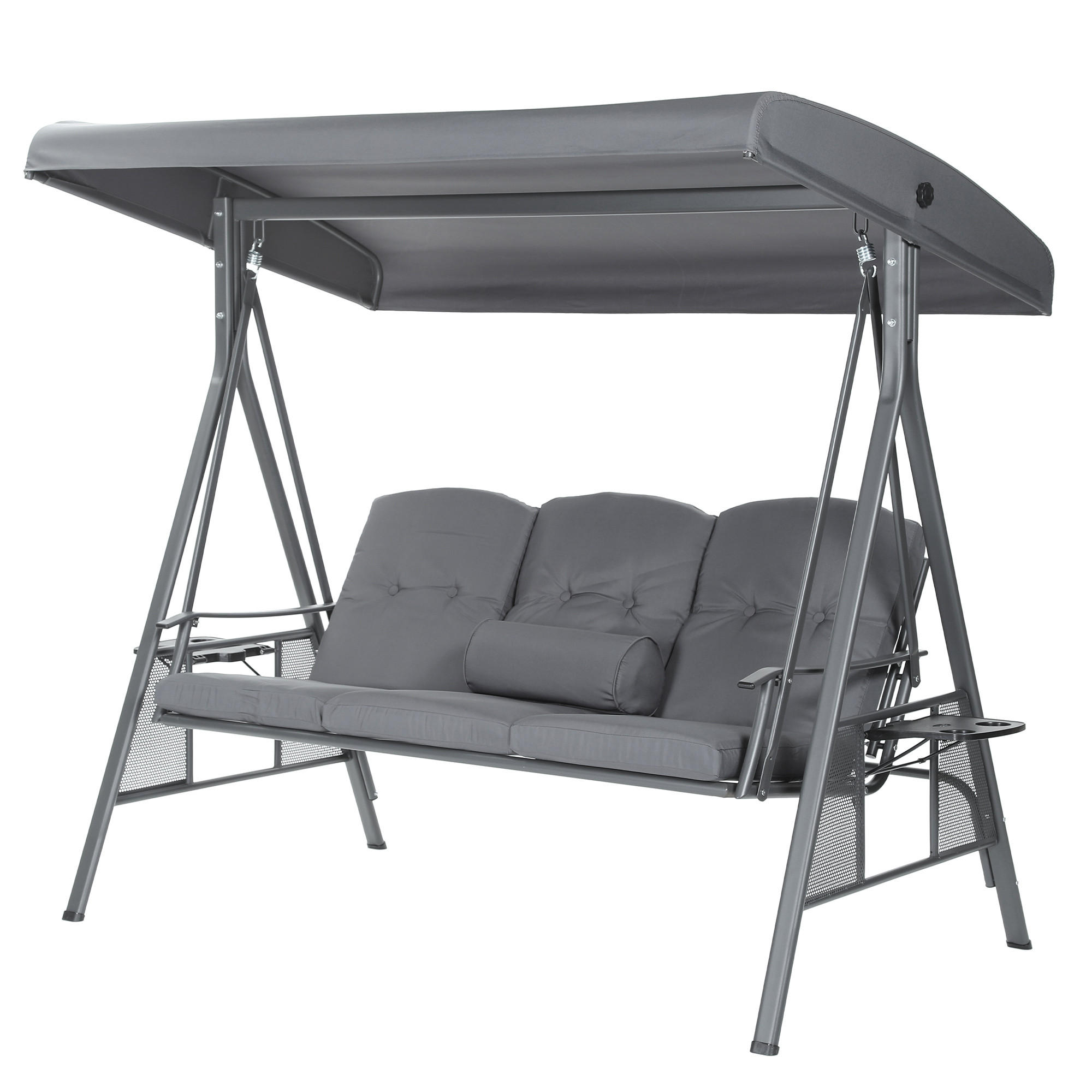 HOLLYWOODSCHAUKEL DESCANSO - Grau, Ohne Regenabdeckung - Grau, Textil/Metall (115/195/198cm) - Home Deluxe