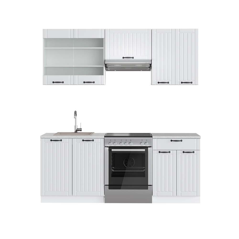 KÜCHENZEILE Fame-Line Weiß Landhaus/Weiß 200 cm, AP Marmor - Creme/Weiß, Holzwerkstoff (200/81.6/60cm) - Vicco