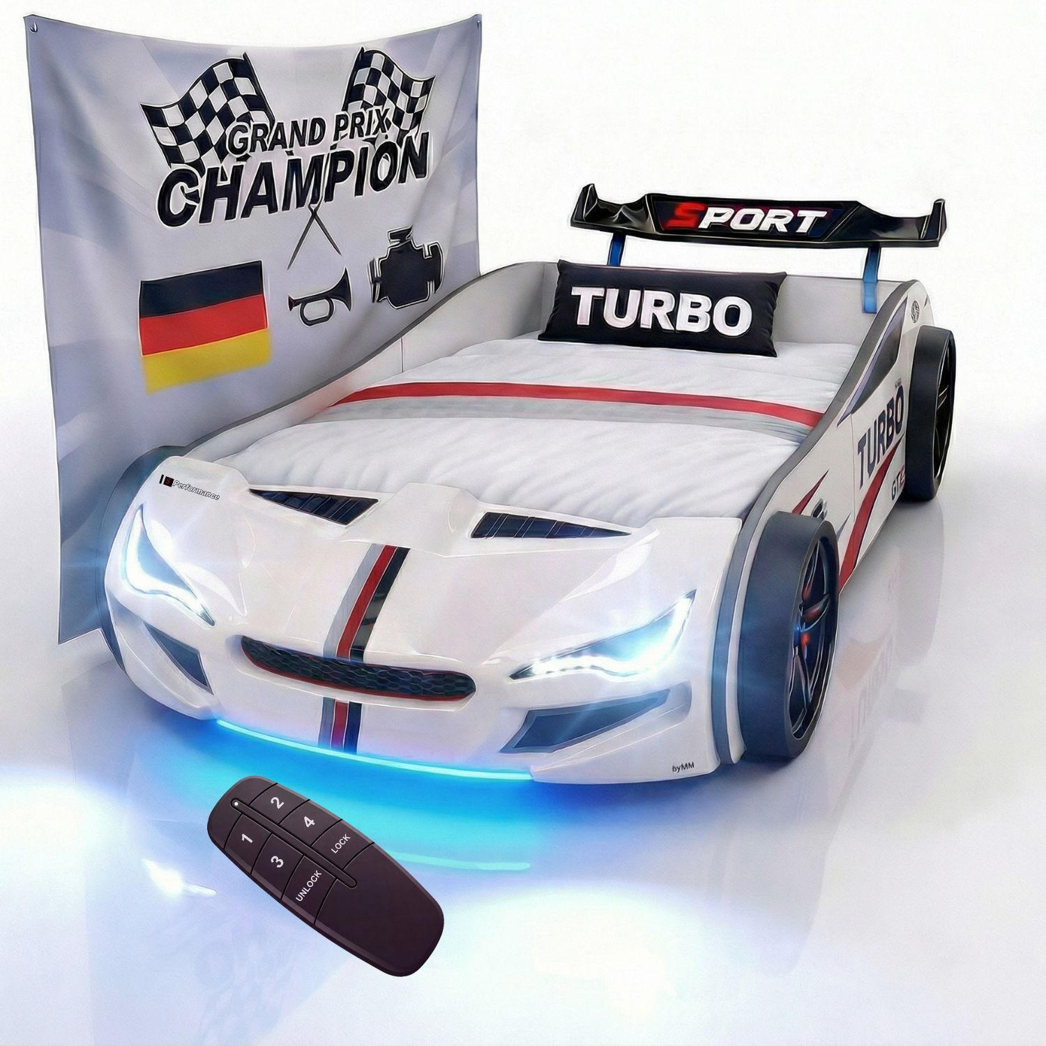AUTOBETT GTE mit Rollrost, Licht und Sound Farbe Weiß - Weiß, Holzwerkstoff (90/200cm) - Coemo