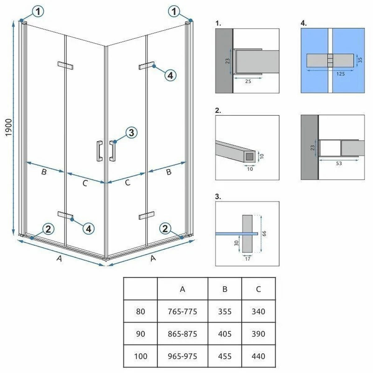 DUSCHKABINE Rea Molier Chrome Double 90x100 - Chromfarben, Glas (90/100/190cm) - REA