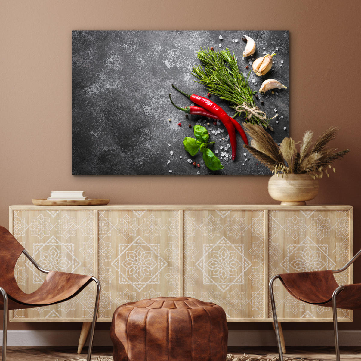 METALLBILD Pfeffer - Kräuter - Gewürze - Beton 90x60 cm - Dunkelgrau, Metall (90/60cm) - MuchoWow