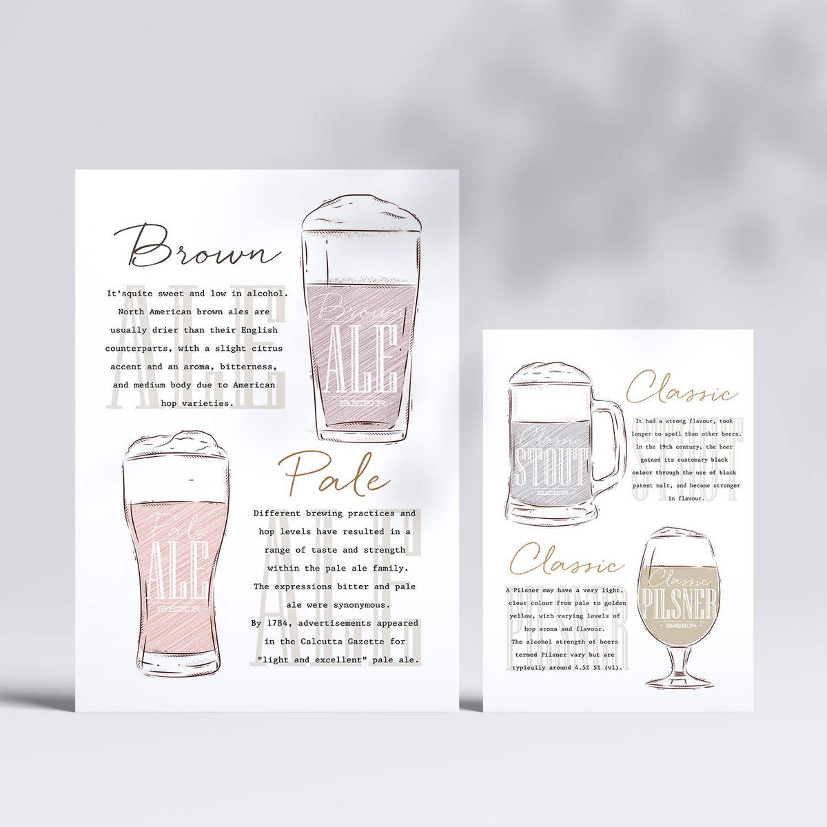 POSTER Set Mit 6 Biersorten Weiß Kaffee & Getränken Im Werbetafel Illustrationen A3 & A4 Rahmenlos - Klar, Papier (29/3cm) - Nacnic