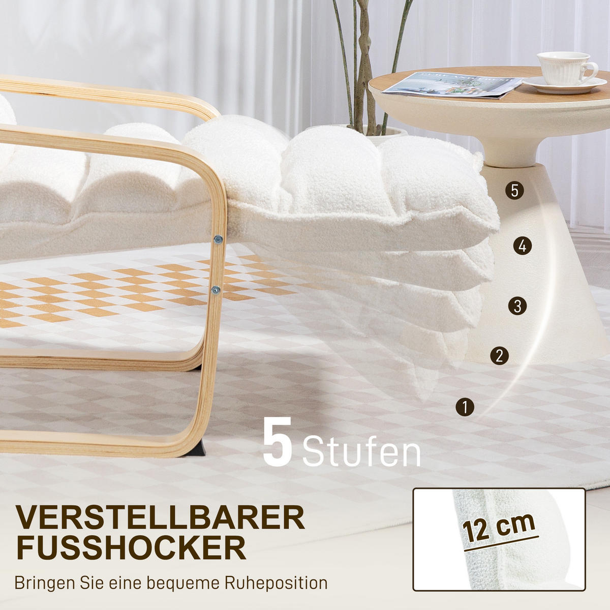LOUNGE-SESSEL mit verstellbarem Fußteil, Weiß - Weiß, Kunststoff (67/105/114cm) - HOMCOM