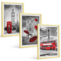 BILDER SET 3er Set - 40x60 cm Goldrahmen - Roter Regenschirmstand und Londoner Bus - Goldfarben, Kunststoff (40/60cm) - TULUP