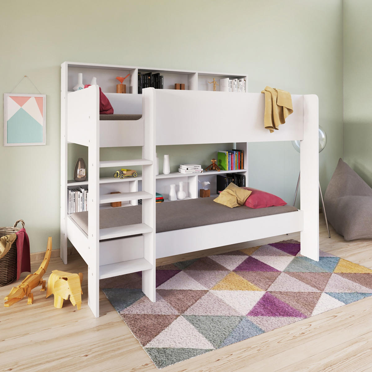 ETAGENBETT LUCKY / Kinderbett 90x190+2 Lattenrosten+ Ablage/ Weiß - Weiß, Holz (90/190cm) - Weber Industries