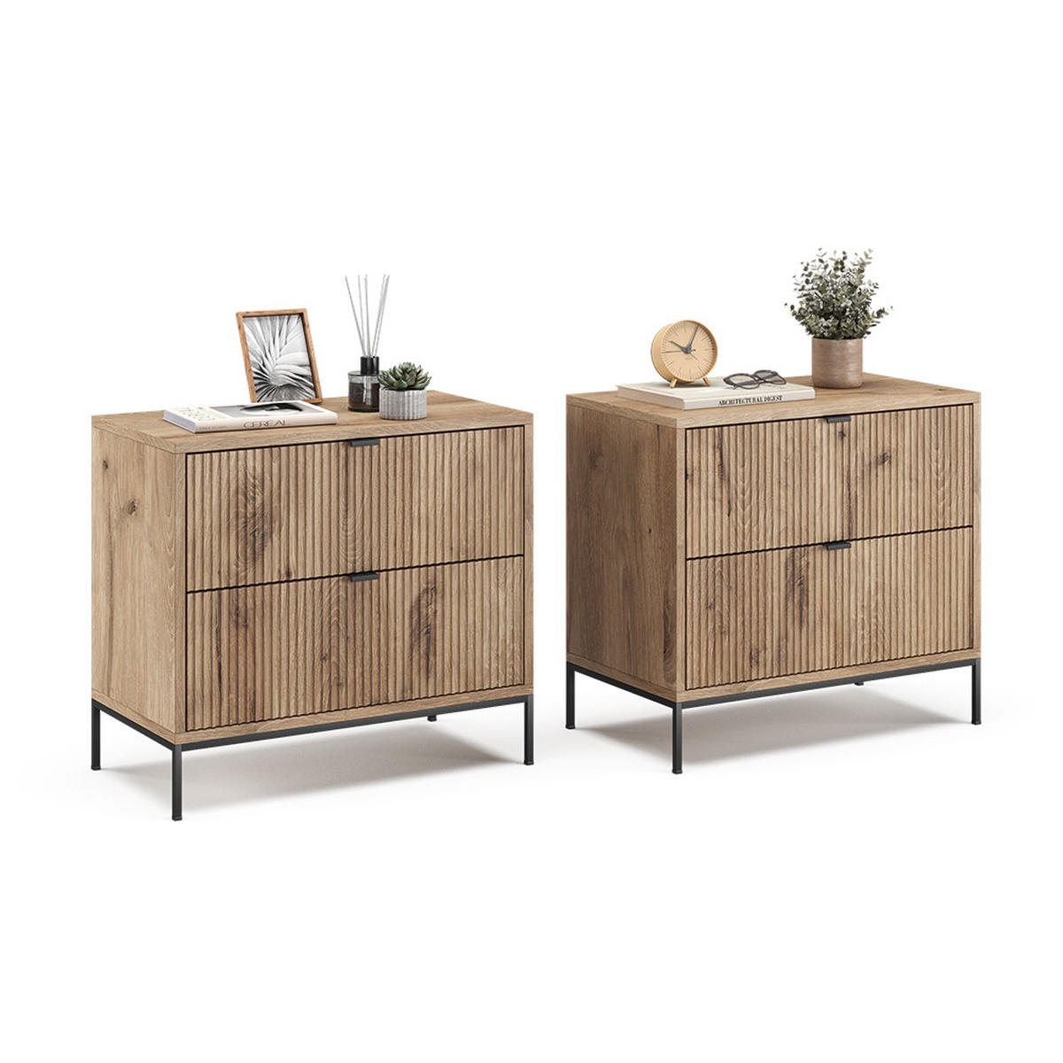 NACHTTISCHE Eliza Viking Oak 2er Set - Eiche Wotan, Holzwerkstoff (66/60/36cm) - Vicco