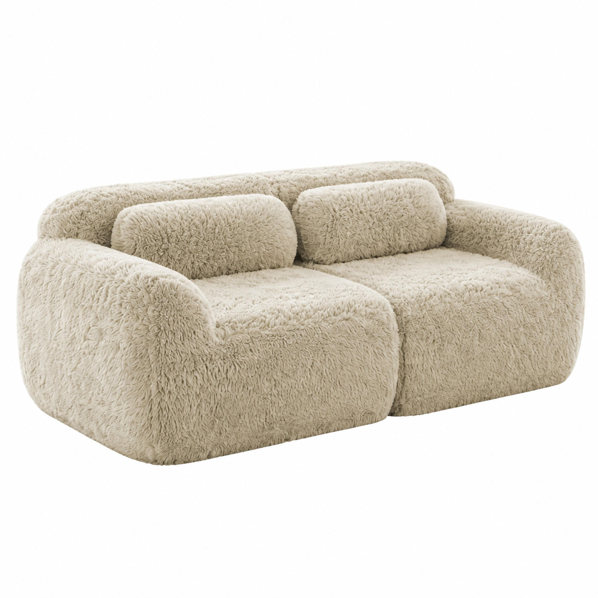 SOFA 2-Sitzer modular rahmenlos Plüsch Light Khaki - Beige, Kunststoff (104/73/204cm) - Meubliv