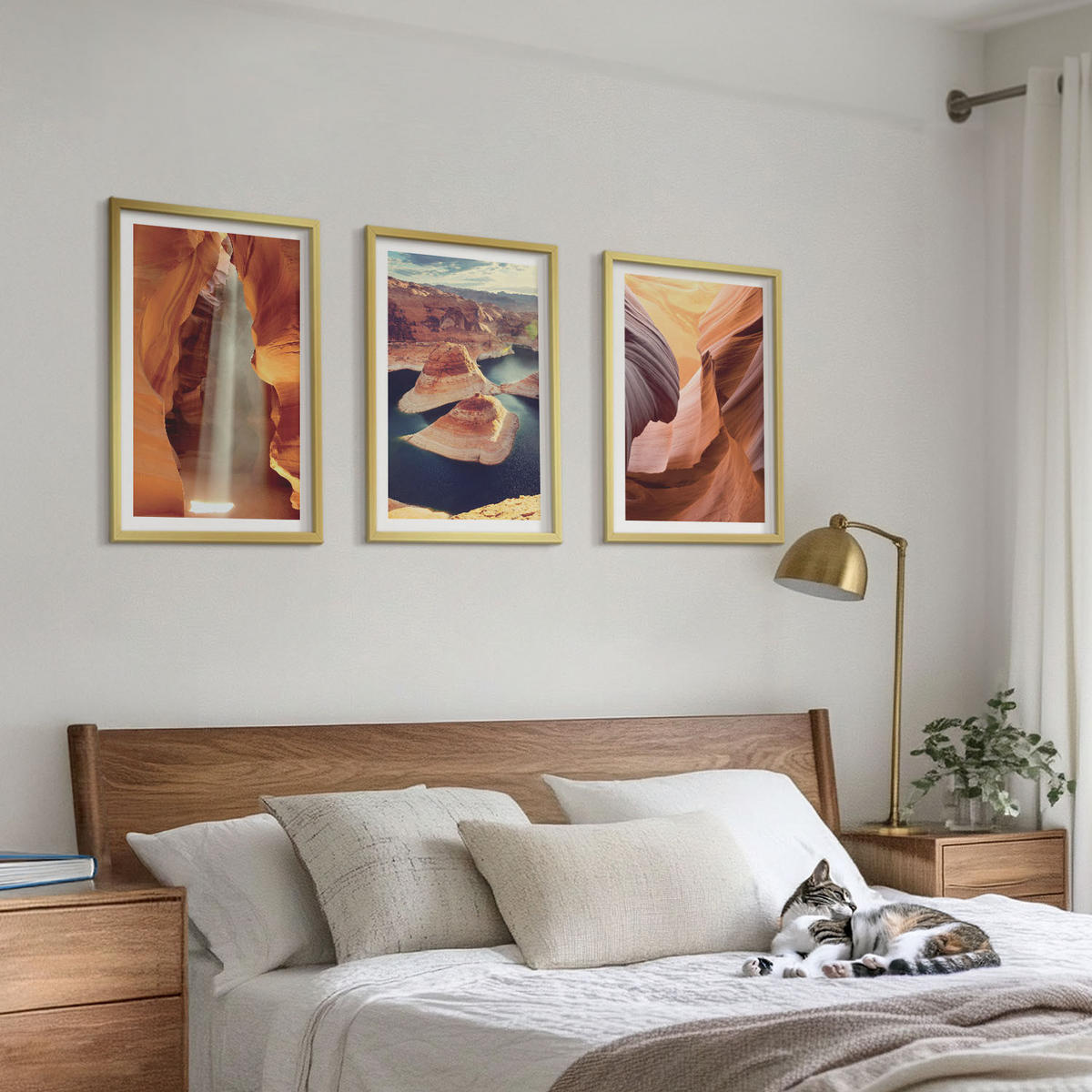 WANDBILDER 3er Set - 40x60 cm Goldrahmen - Wasserfall in der Schlucht - Goldfarben, Kunststoff (40/60cm) - ArtPrintCave