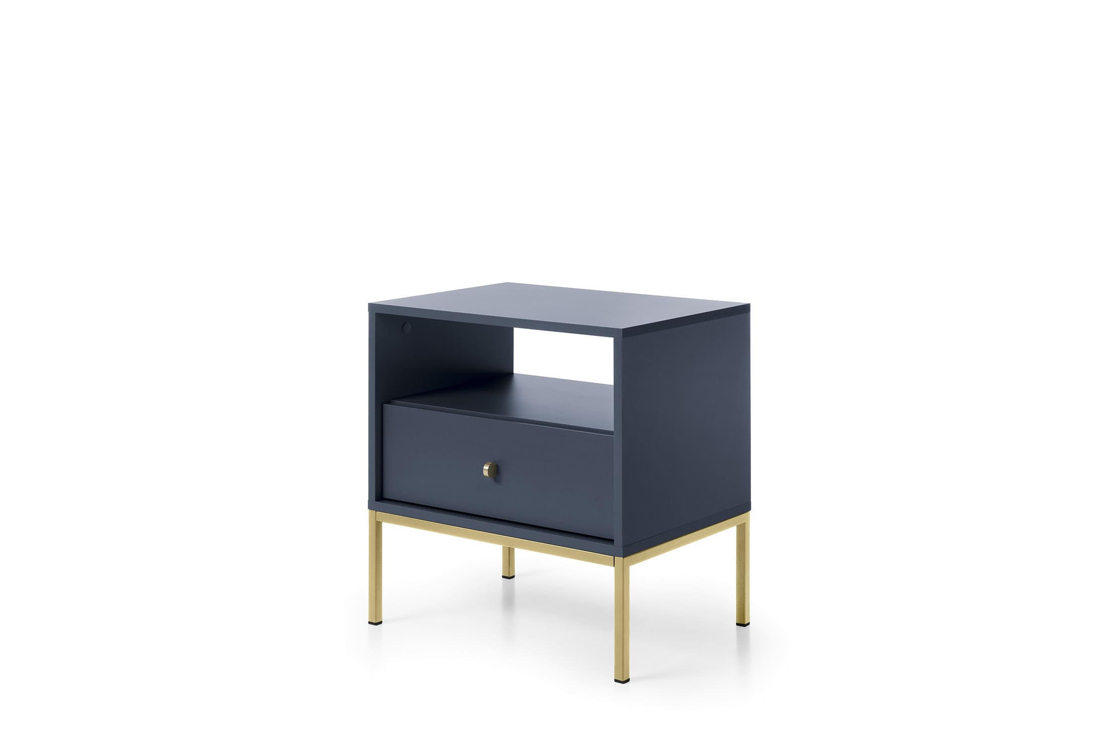 NACHTISCH - Bettisch Melody MS54 Dunkelblau + Gold - Goldfarben/Dunkelblau, Holzwerkstoff (54/56/39cm) - Möblo