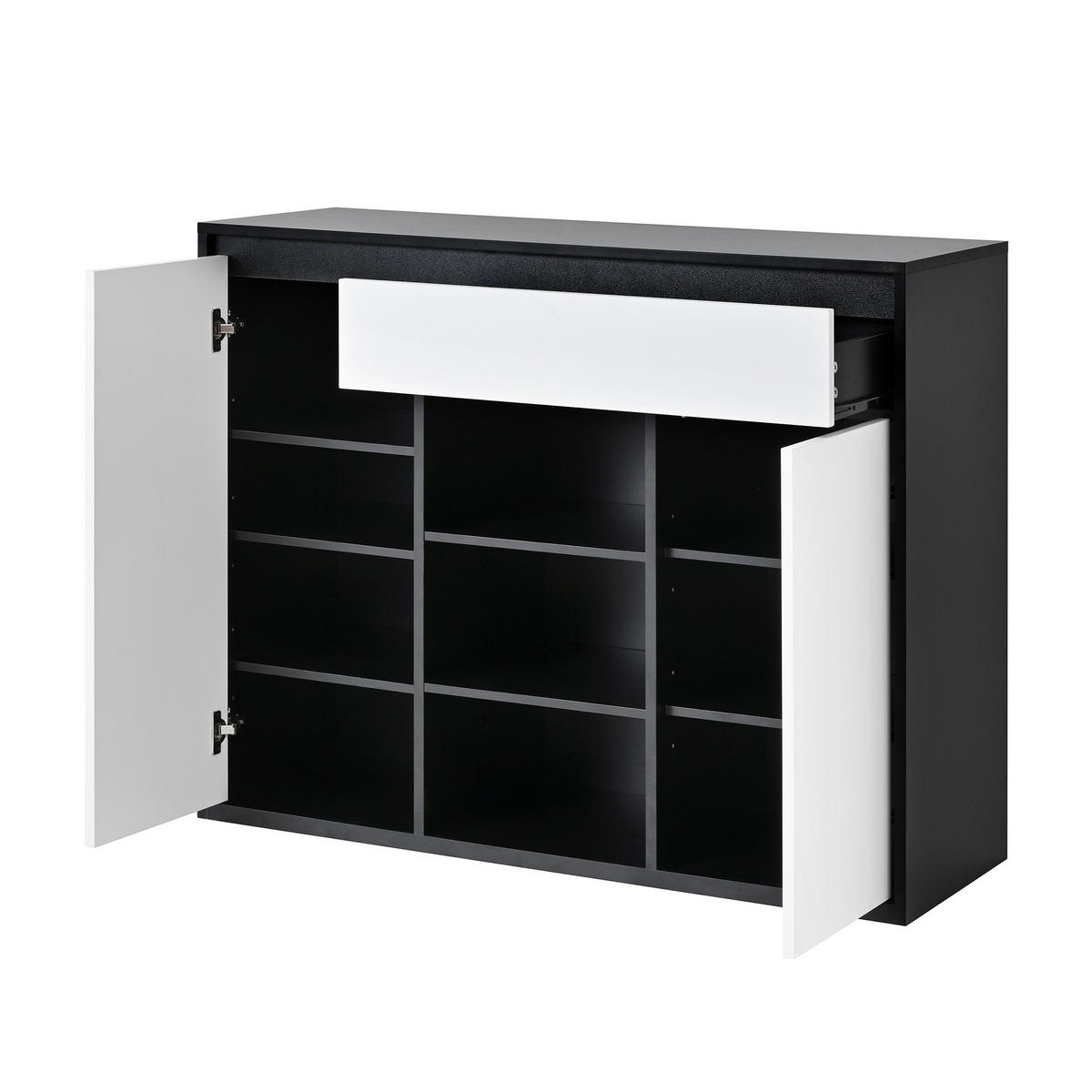 SCHUHSCHRANK 2 Türen 1 Schublade LED Schwarz Weiß Stauraum - Schwarz, Holzwerkstoff (39.5/86/105cm) - FLIEKS