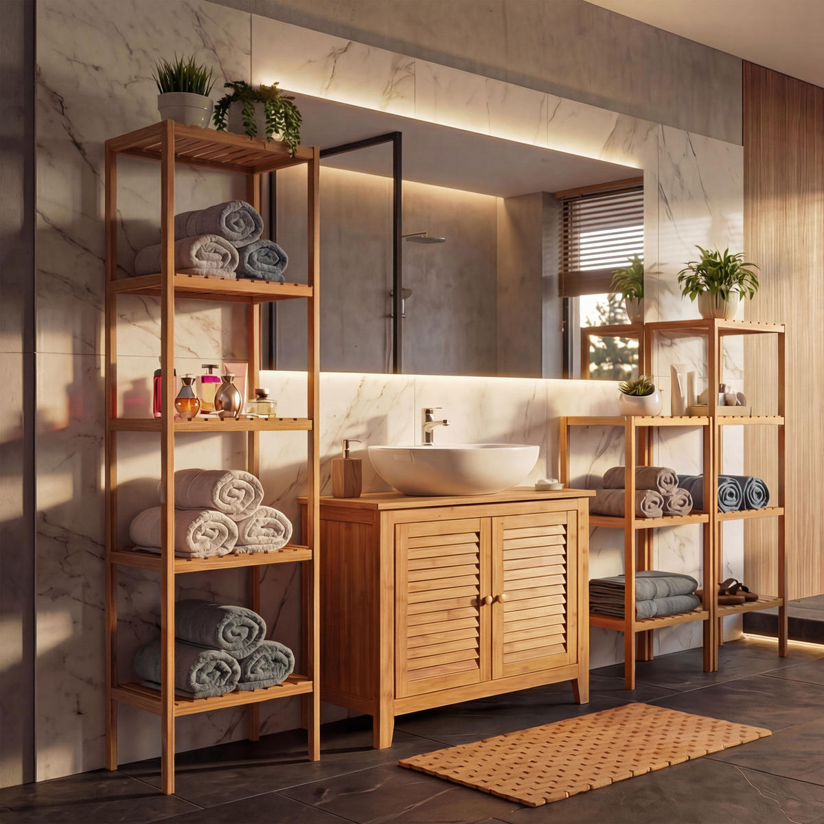 BADEZIMMERSET Braun 5er-Set - Braun, Holz (34/140/33cm) - MCW