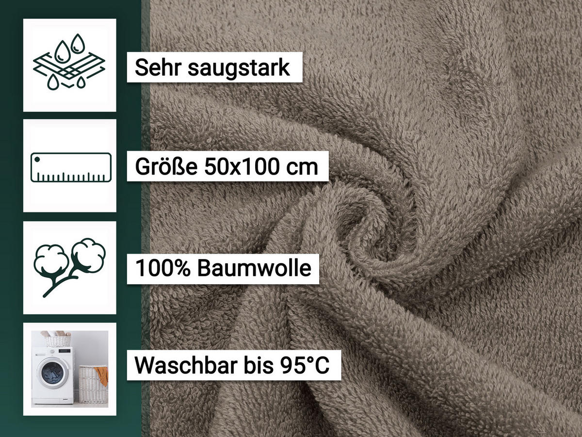 HANDTÜCHER, 10er-Set, 50x100 cm, 100% Baumwolle, Grau - Taupe, Textil (50/100cm) - Zollner