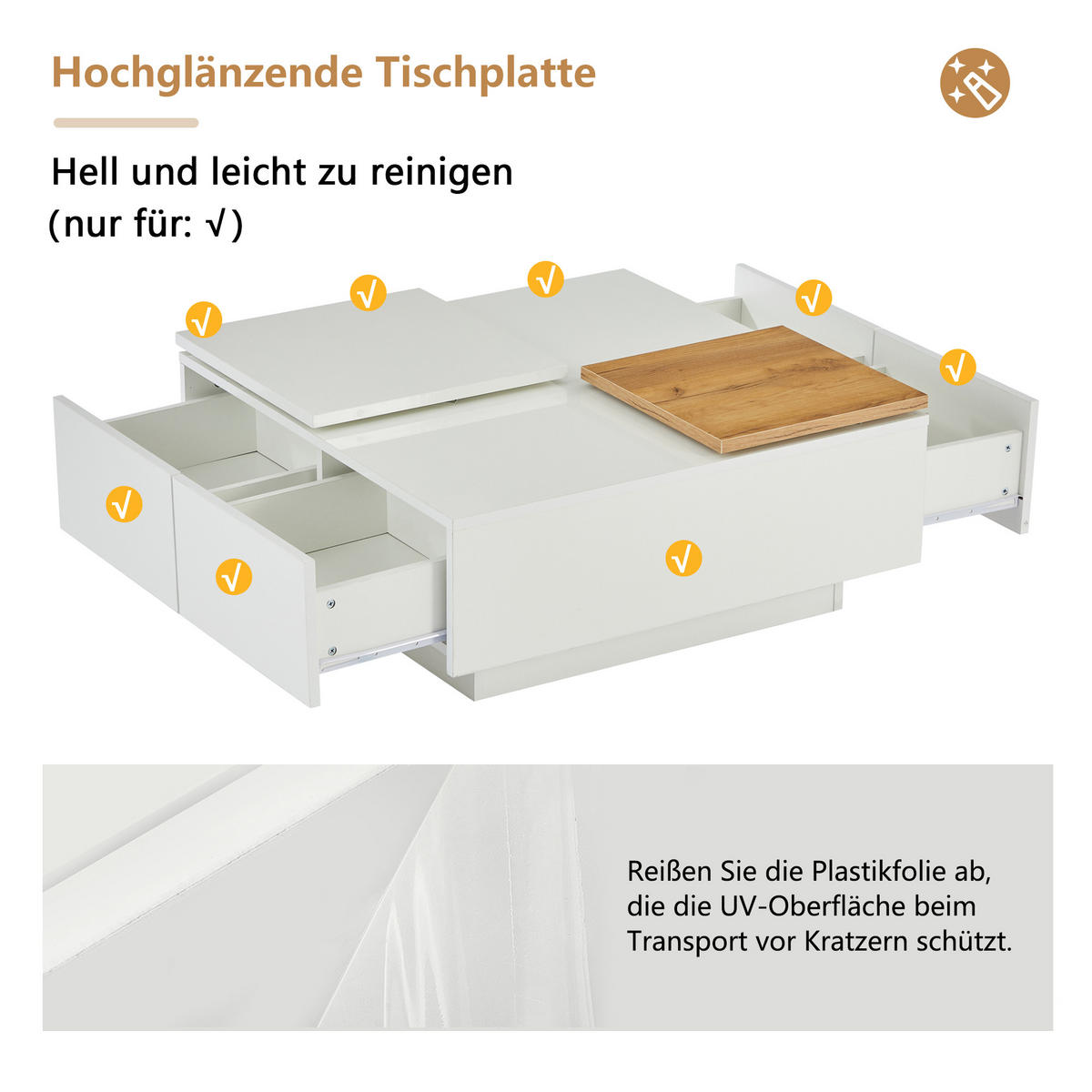 COUCHTISCH Weiß 75/75/33,5 cm mit verschiebbarer Tischplatte - Weiß, Holzwerkstoff (75/75/33.5cm) - PANGIVO