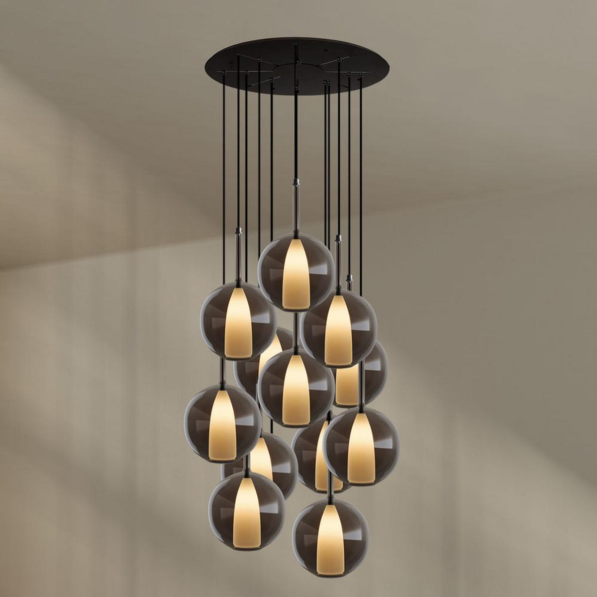 GALERIELEUCHTE Belluna 12-flammig Braun Ø 14cm - Braun, Glas (14/14/35cm) - s.luce