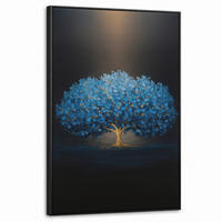 LEINWAND Bilder mit Rahmen - Baum - Blau - Blätter - Pinselstriche - 60x90 - Blau, Textil (60/90cm) - MuchoWow
