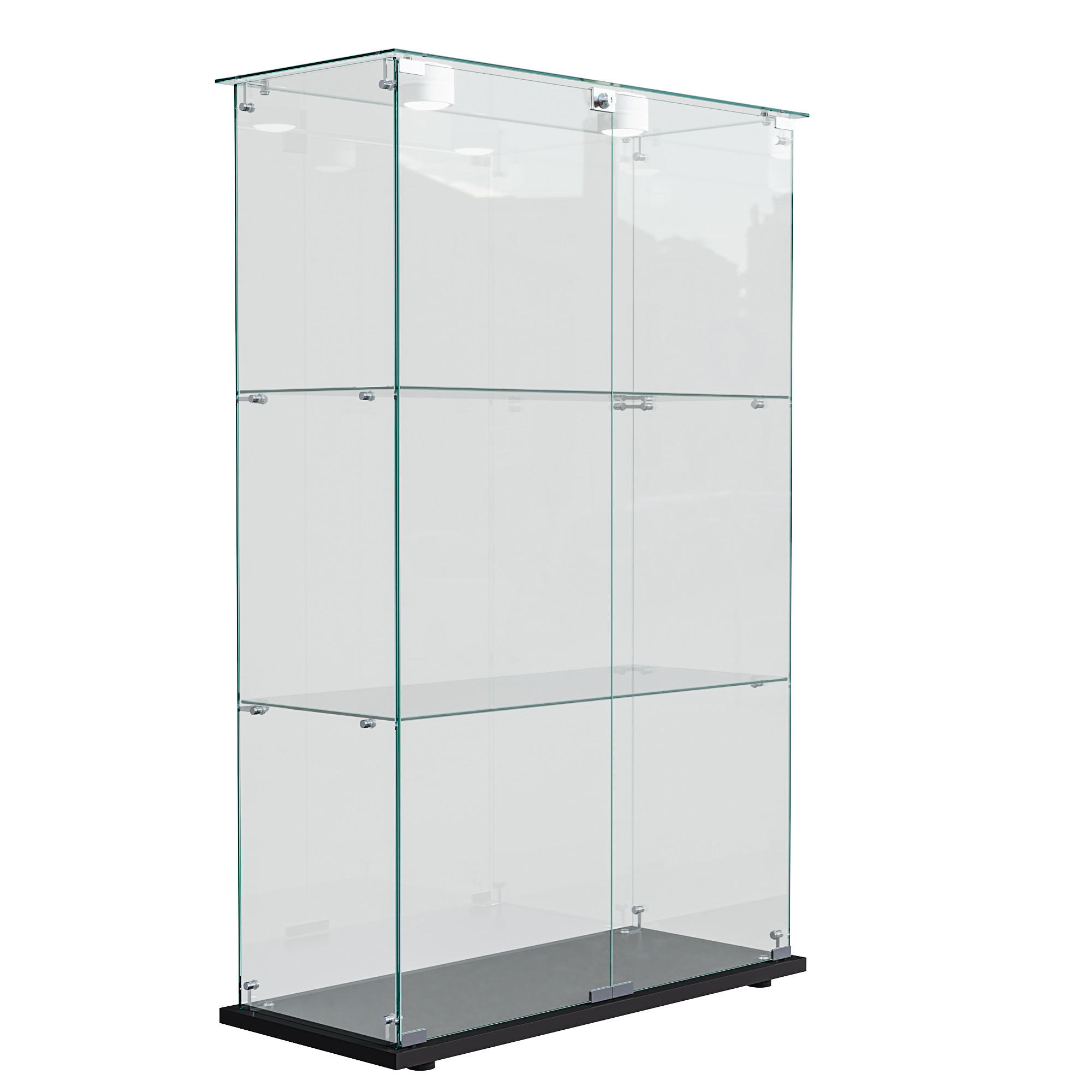 GLASVITRINE Schwarz Mit LED, 2 Türen, 3 Regalen & Schloss - Schwarz, Holz (35/123.3/78.5cm)