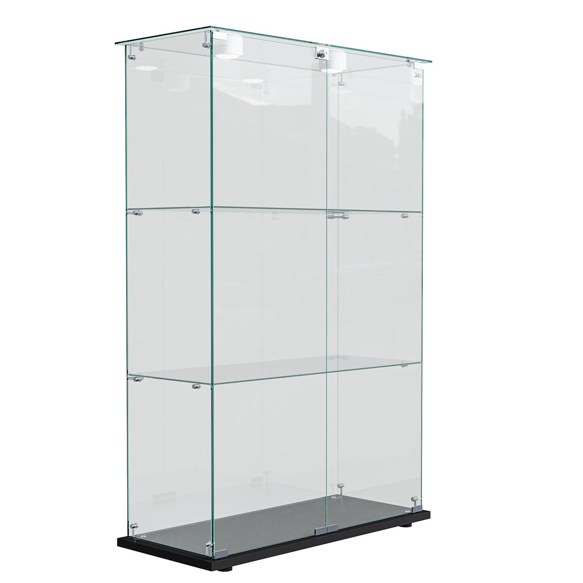 GLASVITRINE Schwarz Mit LED, 2 Türen, 3 Regalen & Schloss - Schwarz, Holz (35/123.3/78.5cm)