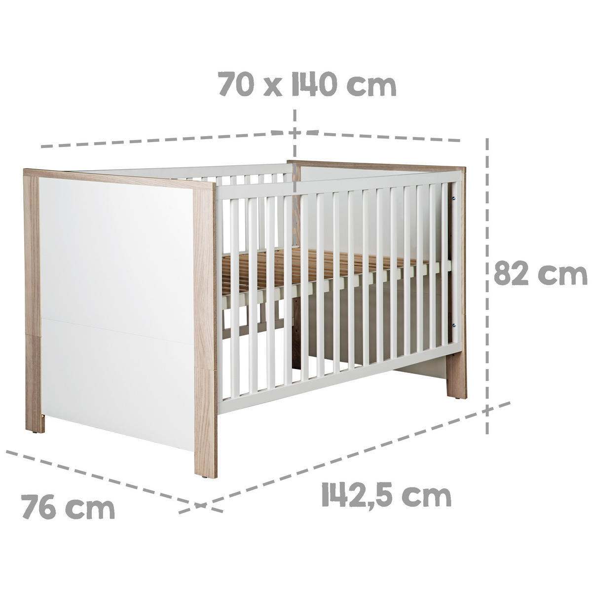 BABYBETT Olaf 70 x 140 cm - Weiß, Holzwerkstoff (70/140cm) - Roba