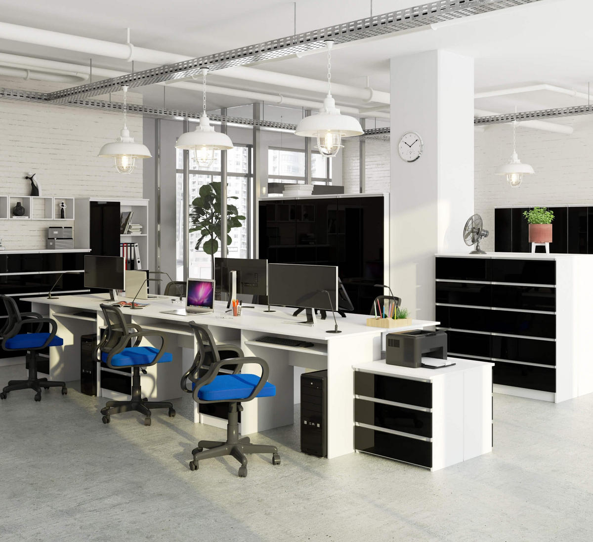 SCHREIBTISCH Weiß Matt , Schwarz Glanz 77/135/60 - Schwarz Hochglanz/Weiß, Holzwerkstoff (60/135/77cm) - RAUMHIRSCH FURNITURE