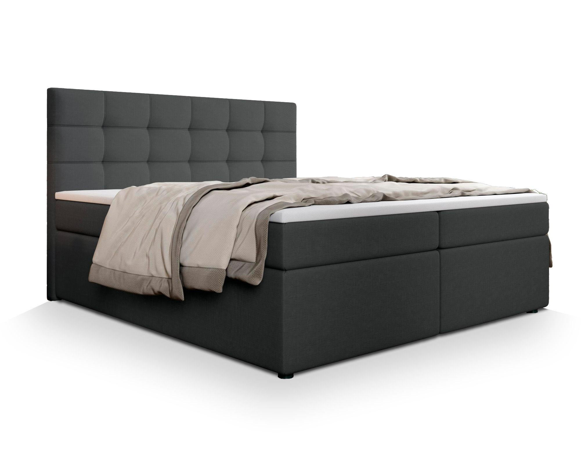 BOXBETT PALMA 140x200 cm mit Matratze und Topper - Grau - Grau, Holz (140/200cm) - MASSENO