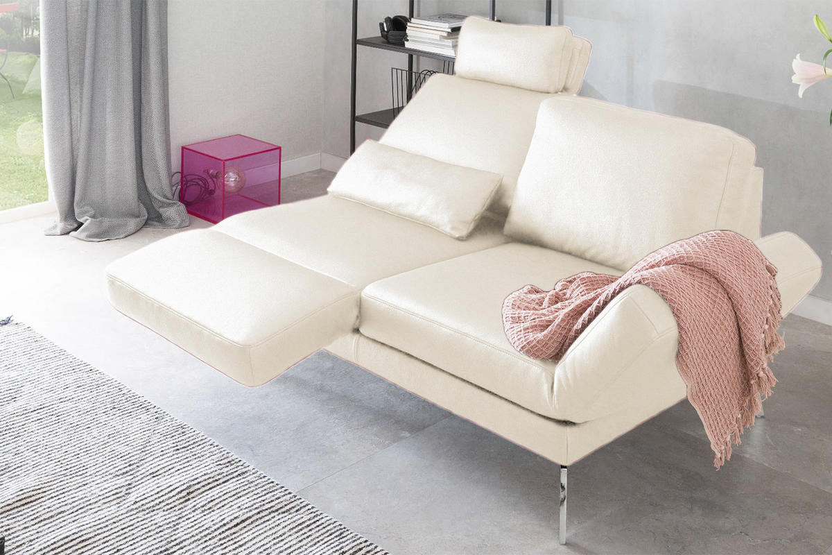 LEDERSOFA HURRICANE Weiß Leder - Silberfarben/Weiß, Leder (170/87/141cm) - KAWOLA