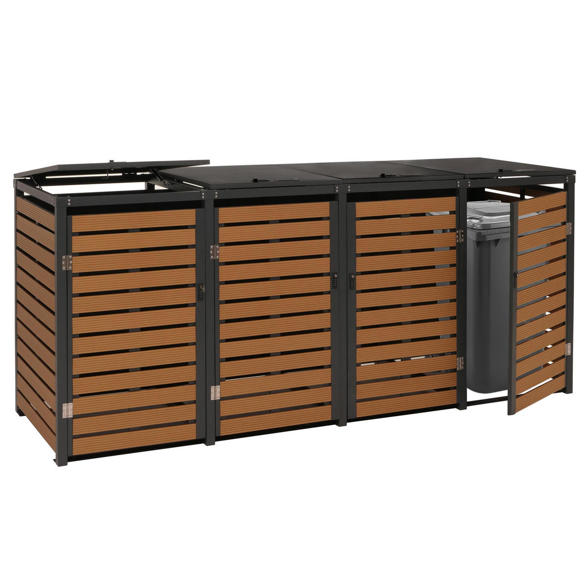 MÜLLTONNENVERKLEIDUNG 4ER Teak Dekor - Teakfarben, Metall (264/119/84cm) - MCW
