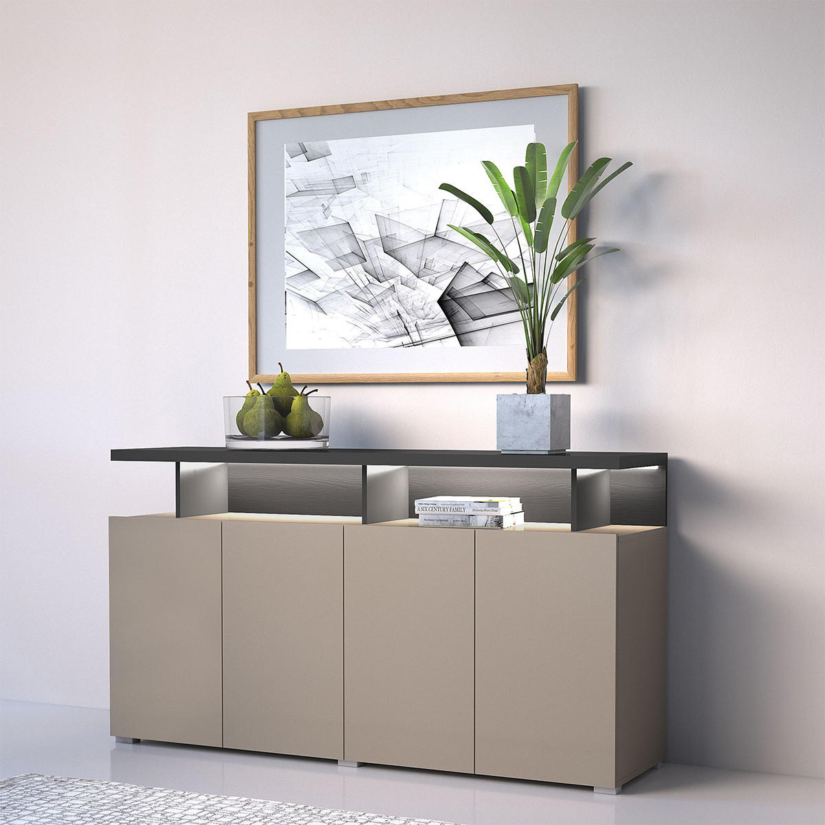 SIDEBOARD Opio Taupe und Anthrazit - Beige, Holzwerkstoff (152.5/84/40cm) - Petits-meubles