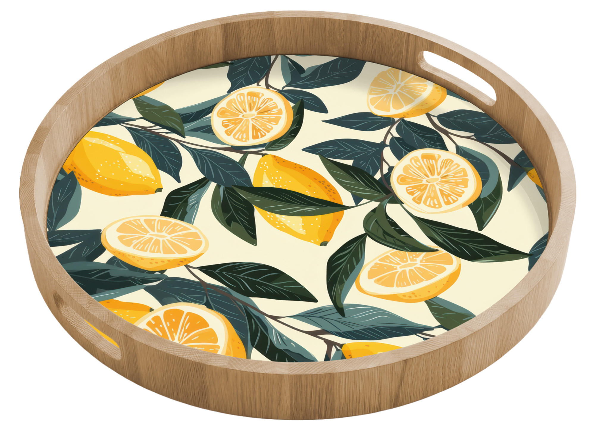TABLETT - Zitronen - Früchte - Blätter - Gelb - Grün - Beige - 50x50 cm - Gelb, Holz (50/5/5cm) - OnlyWow