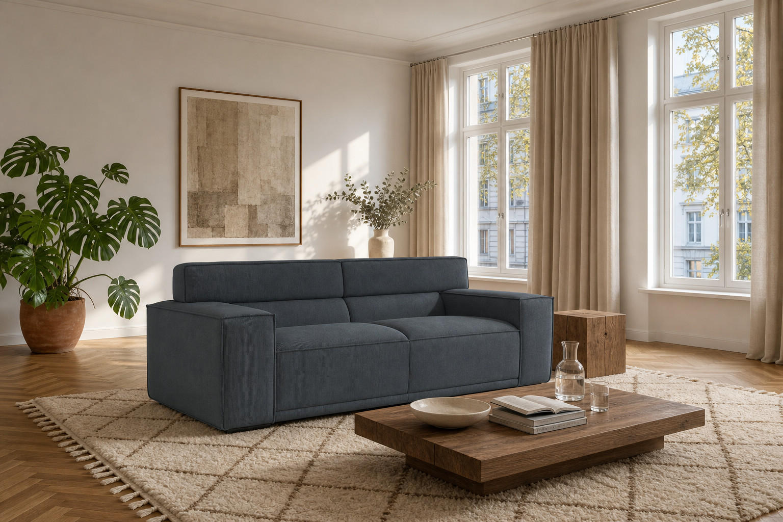 3-SITZER Umea Cord Türkis 204/106/78 cm - Dunkelgrau, Kunststoff/Textil (204/78/106cm) - foamnova