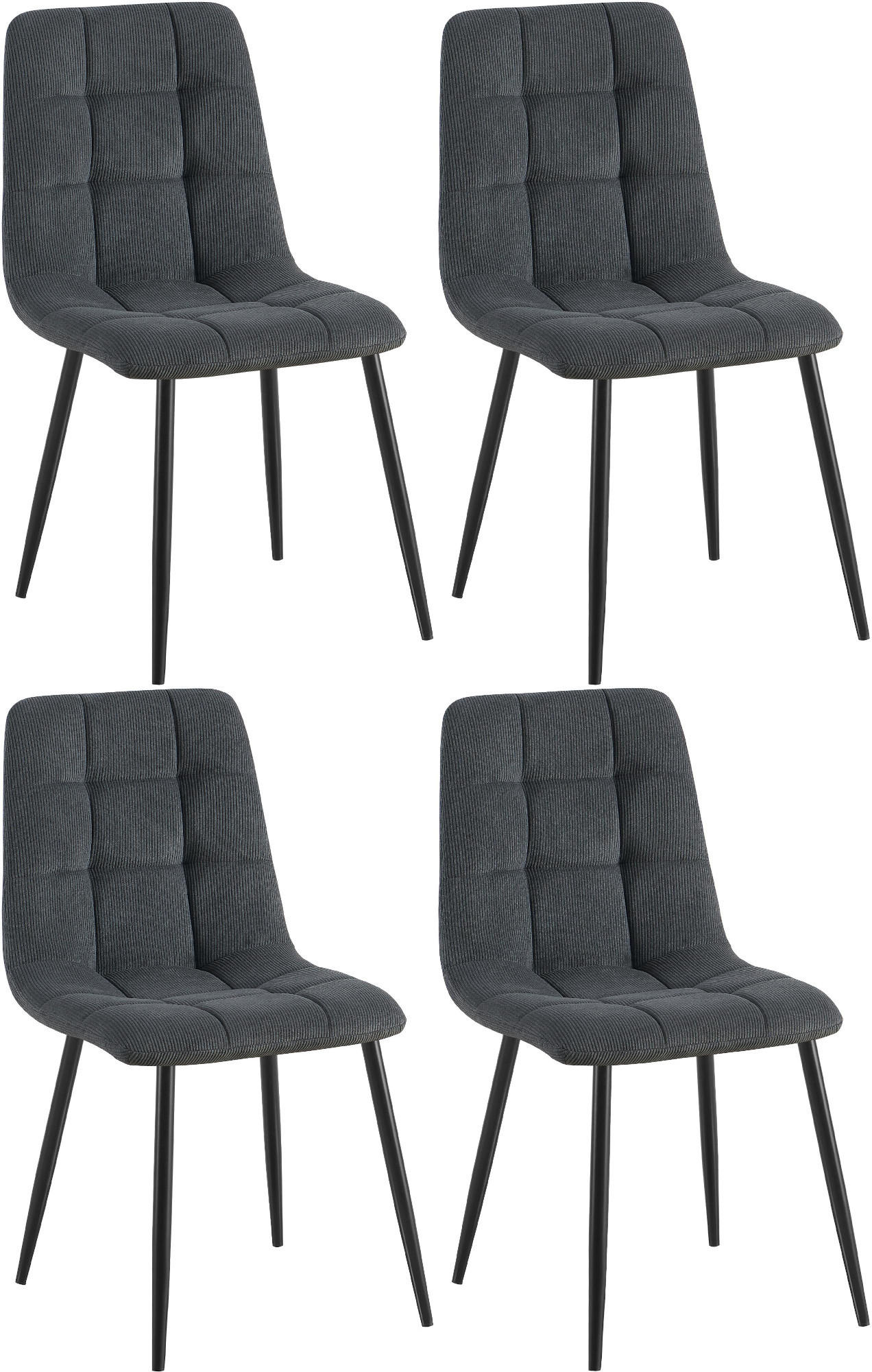 STUHL 4er Set Cord Schwarz - Schwarz, Textil/Metall (45/84/55cm) - CLP