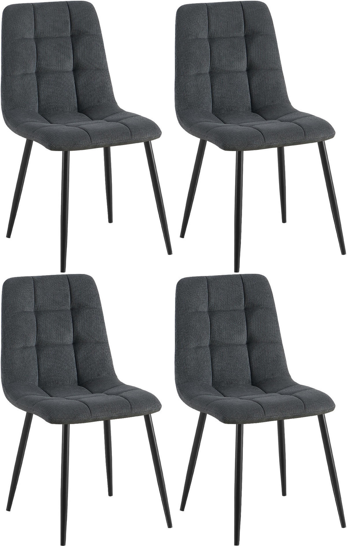 STUHL 4er Set Cord Schwarz - Schwarz, Textil/Metall (45/84/55cm) - CLP