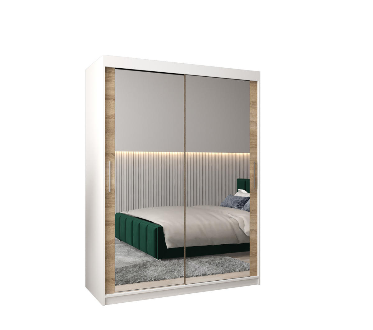 SCHWEBETÜRENSCHRANK 200/150/62 2-türig - Silberfarben/Weiß, Holz/Kunststoff (150/200/62cm) - Abiks Möbel