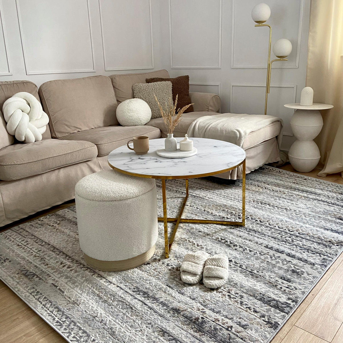 KOBEREC béžový krémový abstraktní - 140 x 200 cm - šedá, textil (140/200cm) - Mazovia