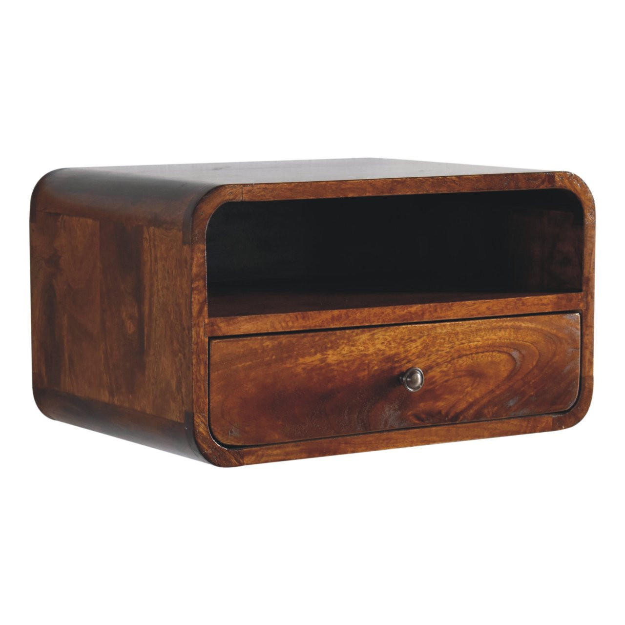 NACHTTISCH Levitate, Wandmontiert, 1 Schublade, 1Offenes Fach , Braun - Kastanienfarben/Messingfarben, Holz/Metall (45/25/32cm) - Artisan Furniture