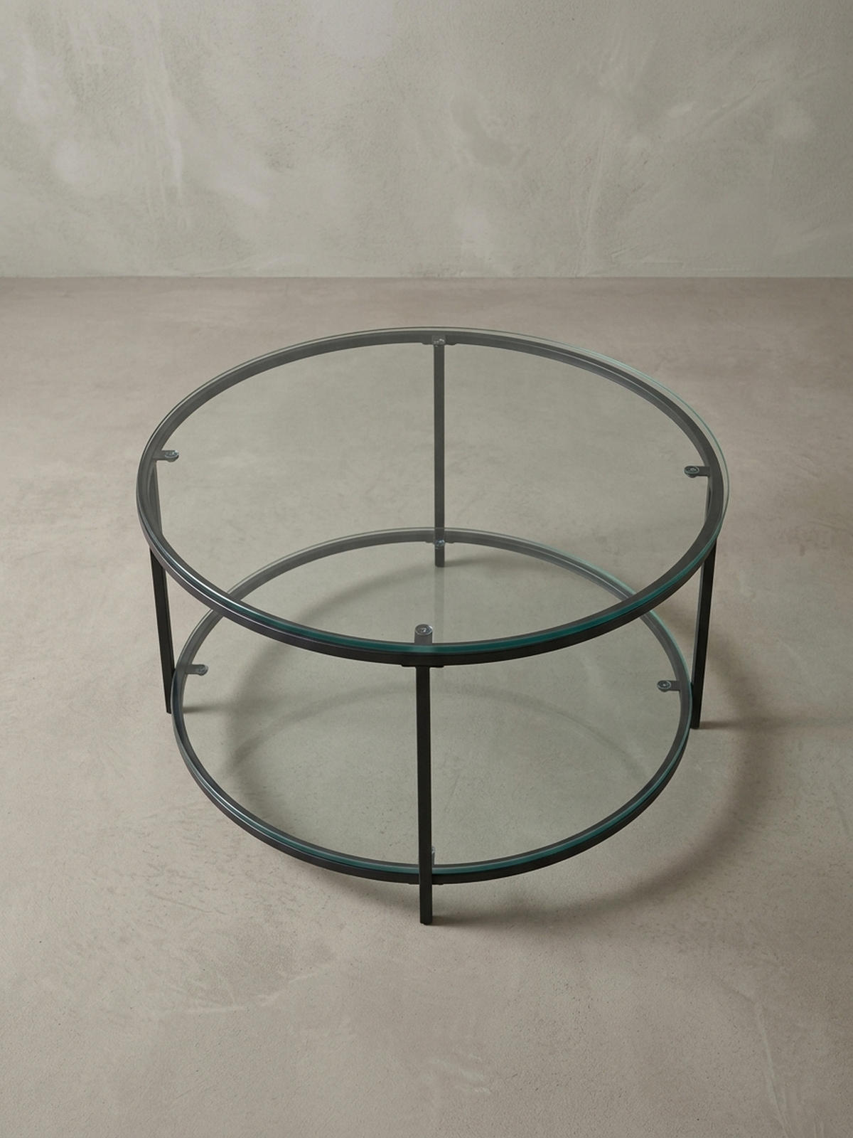 COUCHTISCH Glas-Metall Mix mit zwei Ablagen in Marmoroptik, Transparent 80x80x45 cm - Transparent/Schwarz, Metall (80/80/45cm) - KADIMA DESIGN