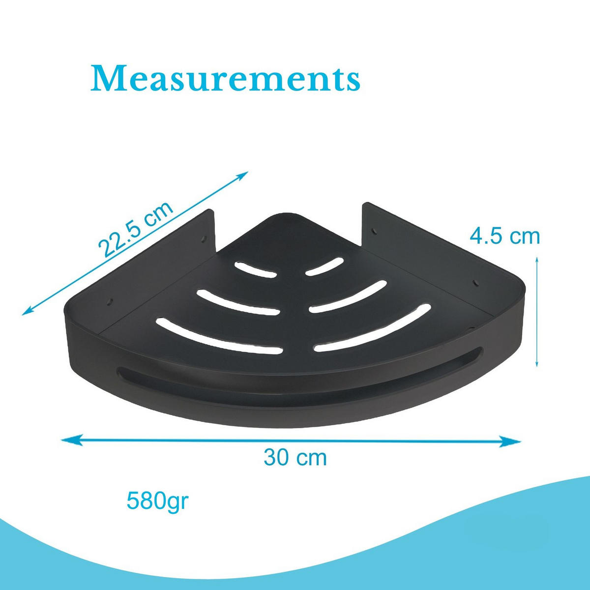 DUSCHABLAGE mit 2 Haken (2tlg-Set) - Schwarz, Metall (22.5/4.5/30.5cm) - Intirilife