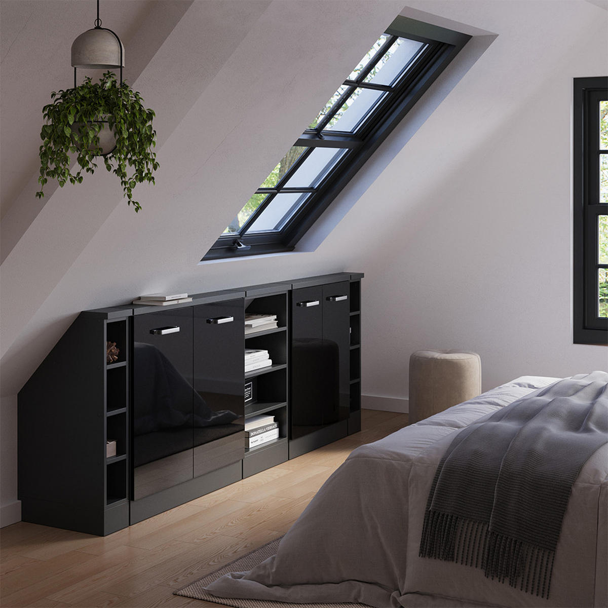 KUCHYŇSKÁ SKŘÍŇKA POD ŠIKMOU STŘECHU R-Line Vysoce lesklá černá/antracitová - černá/antracitová, kompozitní dřevo (210/81.6/46cm) - Vicco