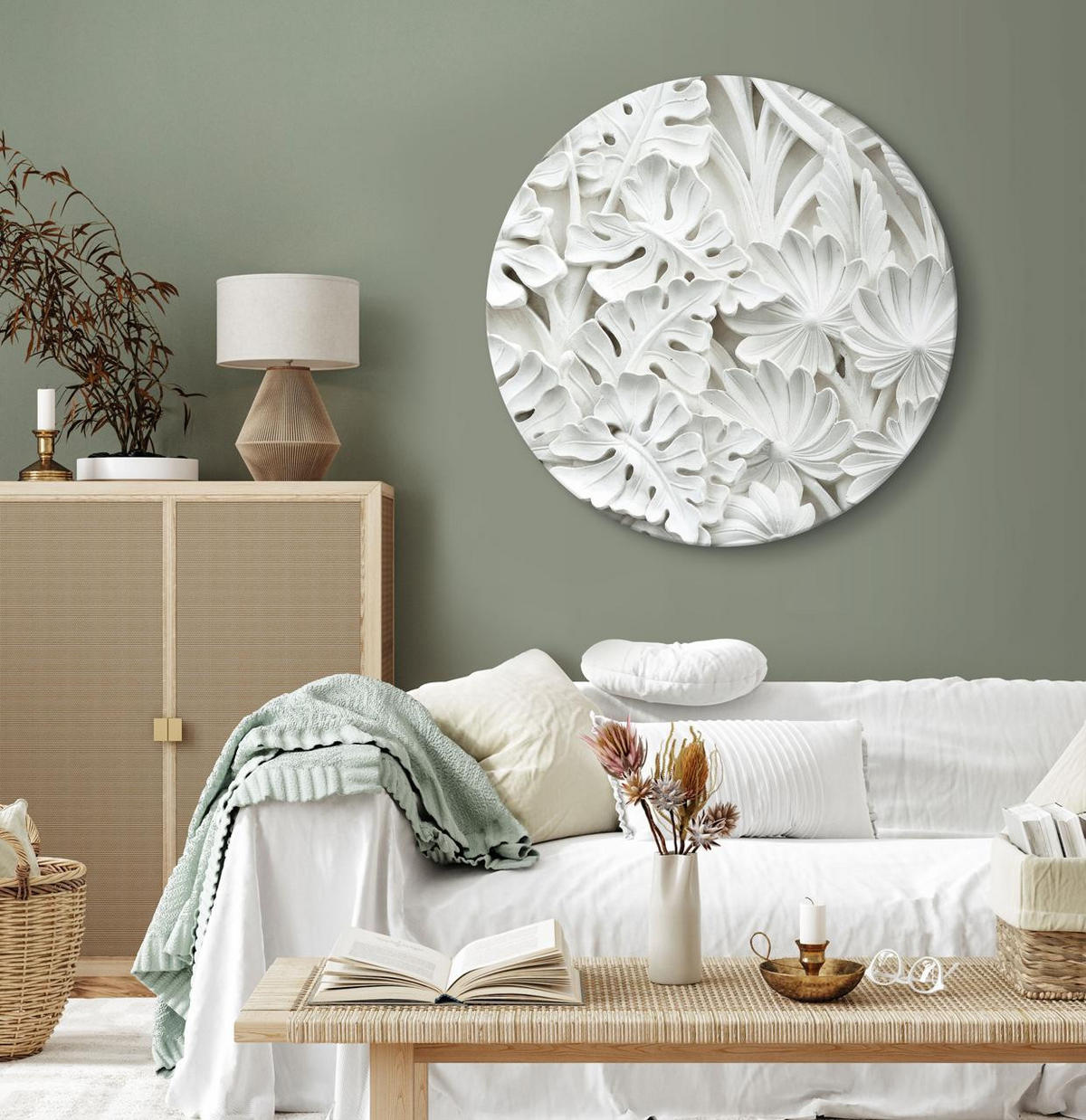 RUNDES BILD Weiß 40/40 cm - Weiß, Textil (40/40cm) - KUNSTLOFT