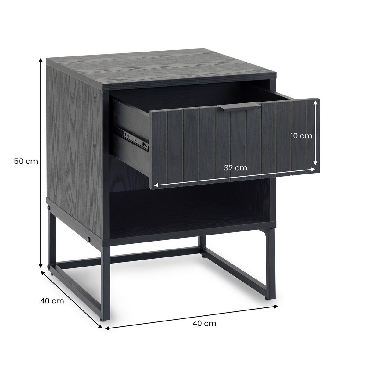 NACHTTISCH MESTO schwarz - Schwarz, Holzwerkstoff (40/50/40cm) - IDIMEX