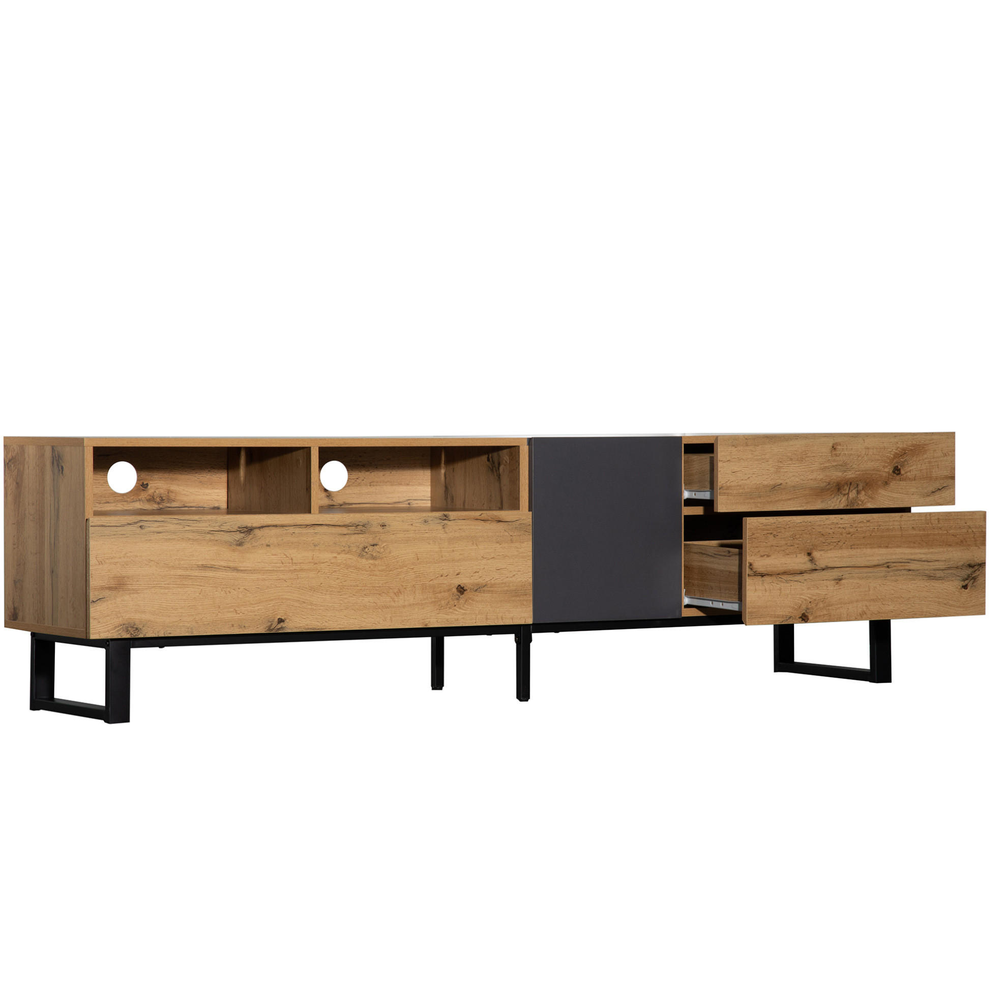 TV-LOWBOARD aus MDF 180x38x50 cm Eiche/Anthrazit mit 2 Schubladen und Stauraum - Alteiche, Holzwerkstoff (180/50/38cm) - IVMEU