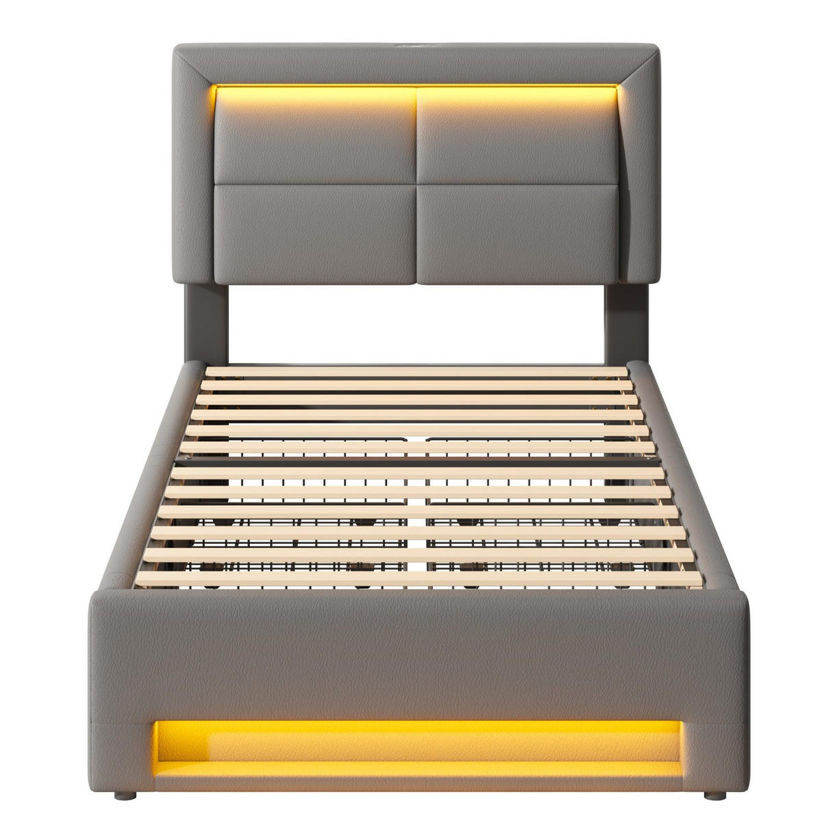 POLSTERBETT 90/190 cm Grau mit USB-Anschluss und LED-Beleuchtung - Grau, Kunststoff (90/200cm) - OKWISH