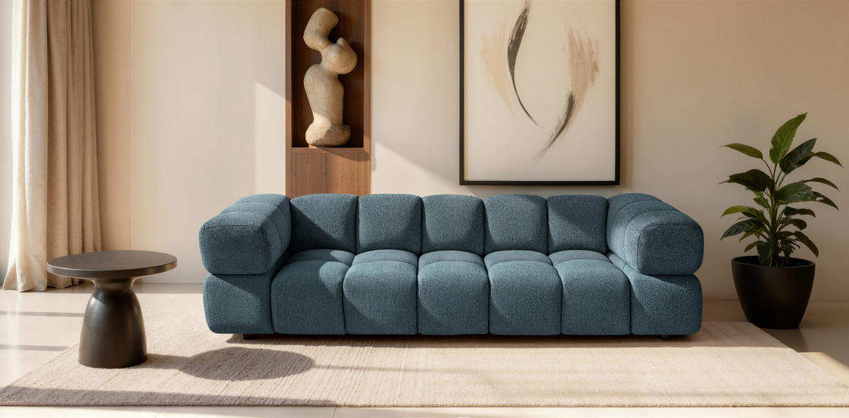 SOFA 4-Sitzer, Couch, Chenille Stoff Puente, Petrol, Averro - Petrol, Holz (280/70/96cm) - Kaiser Möbel