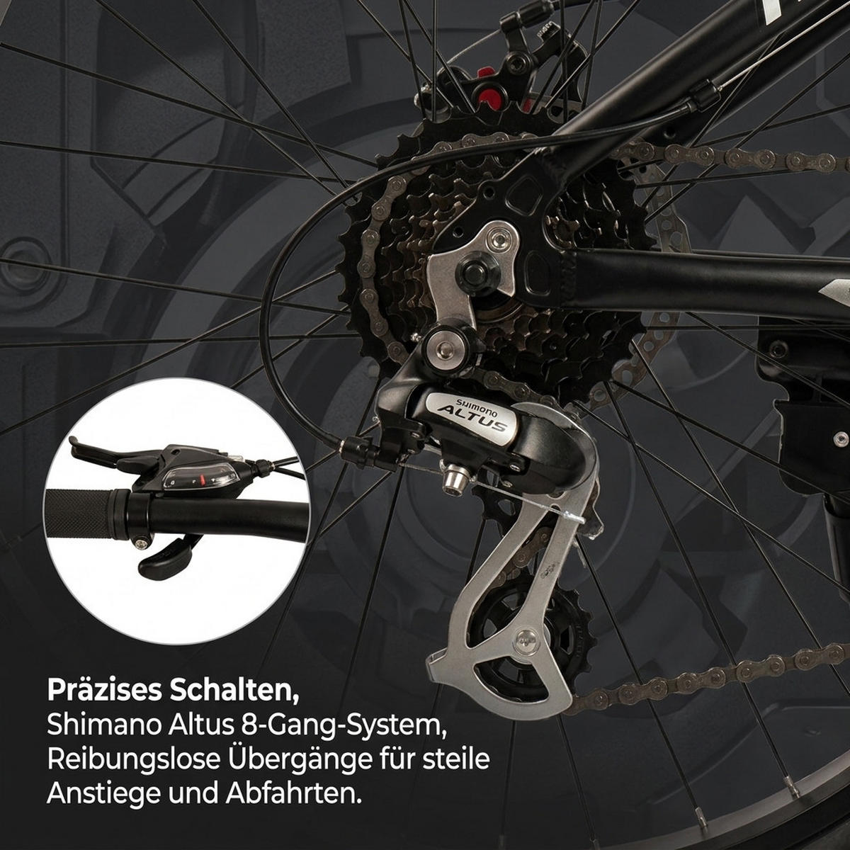 MOUNTAINBIKE 26 Zoll Schwarz + Weiß – 4.0 Zoll Fettreifen – 2x8 Gangschaltung – Aluminiumlegierung - Schwarz, Metall (24cm) - Oxeza