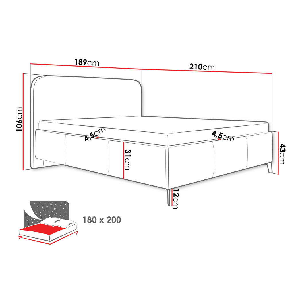 Thumbnail - Mirjan24 Polsterbett, Grau, Textil, Rechteckig, 180x200 cm, Schlafzimmer, Betten, Polsterbetten